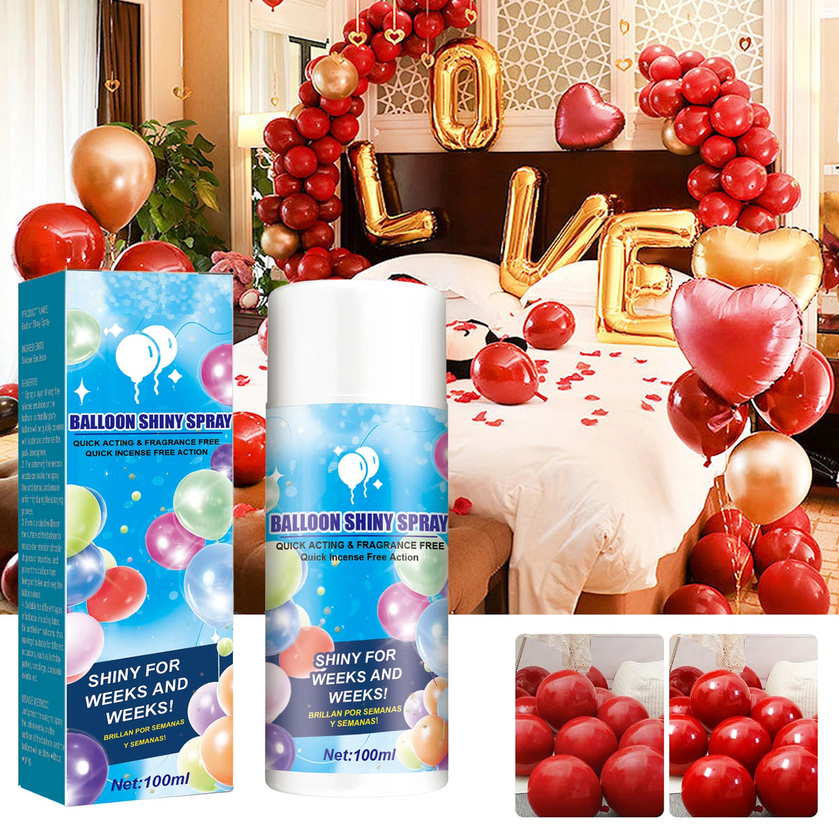 Spray alto brilho – brilho balão, brilho para balões látex, brilho instantâneo longa duração