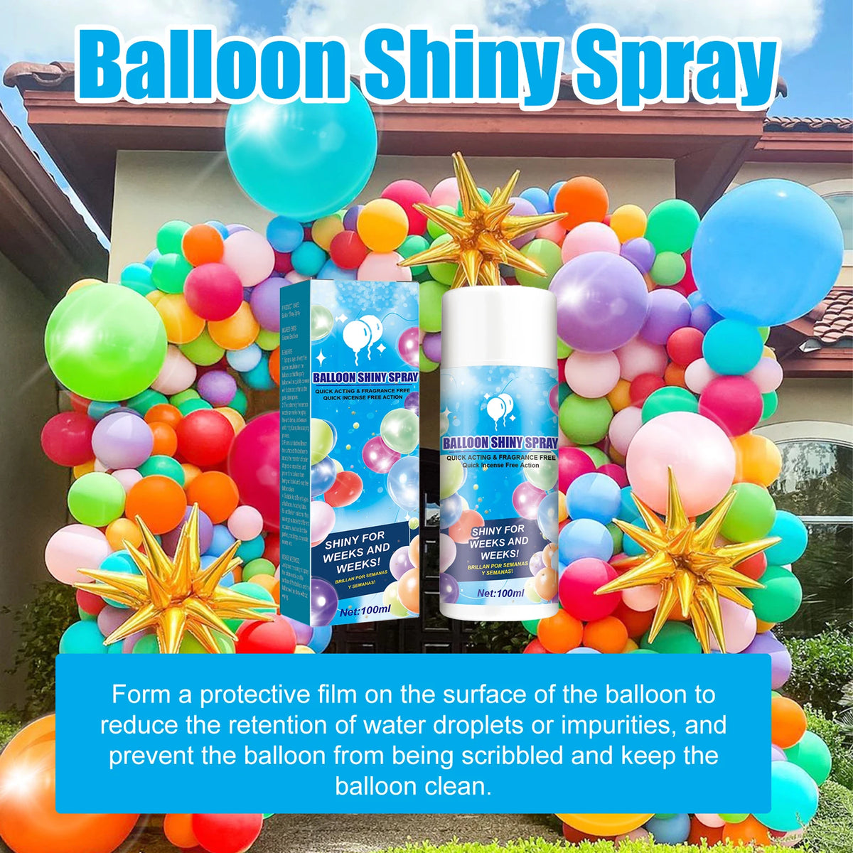 Spray alto brilho – brilho balão, brilho para balões látex, brilho instantâneo longa duração