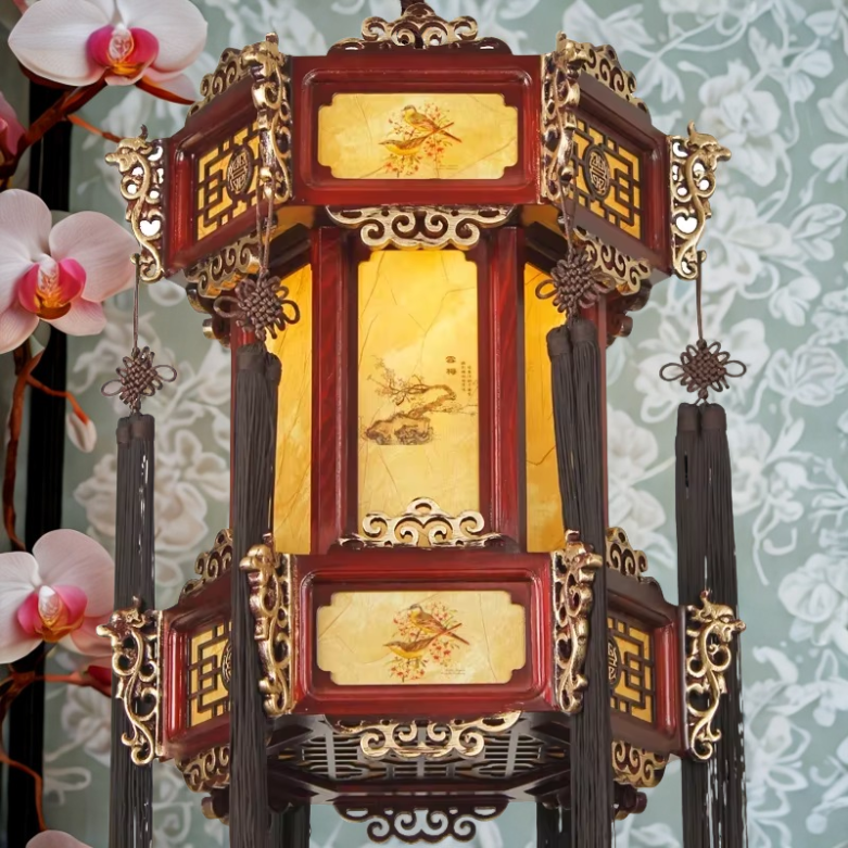 Luminária de madeira retrô Lustre antigo chinês, luminária pendente de lanterna palácio