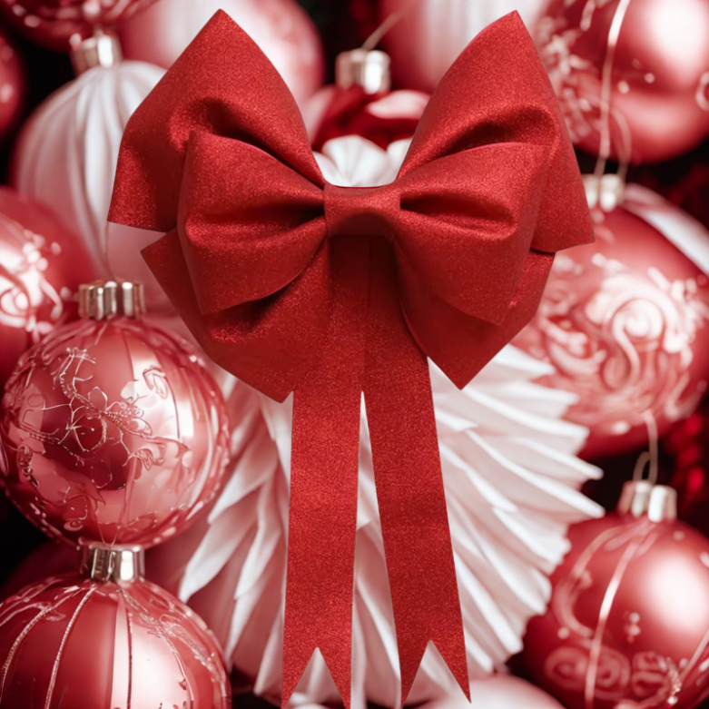 Laço Grande Natal Luxo Glitter 30/50/75cm Para Decoração - Cor Vermelho