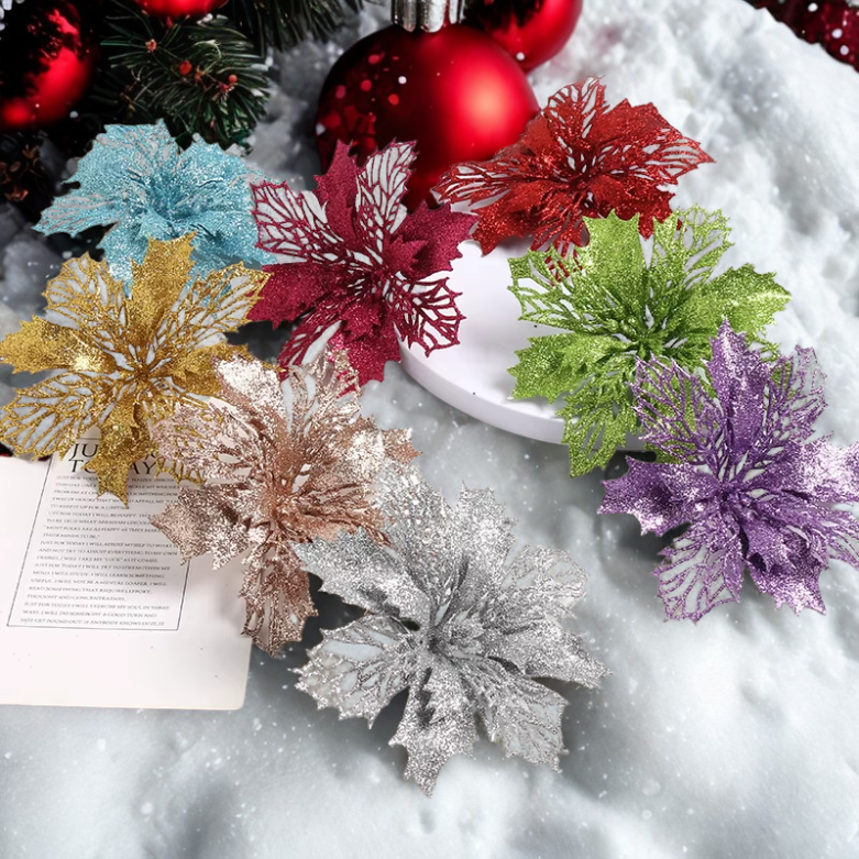 Flores pingente de Natal 10 Unidades de Flores de Poinsétia Com Glitter de Natal, Flores