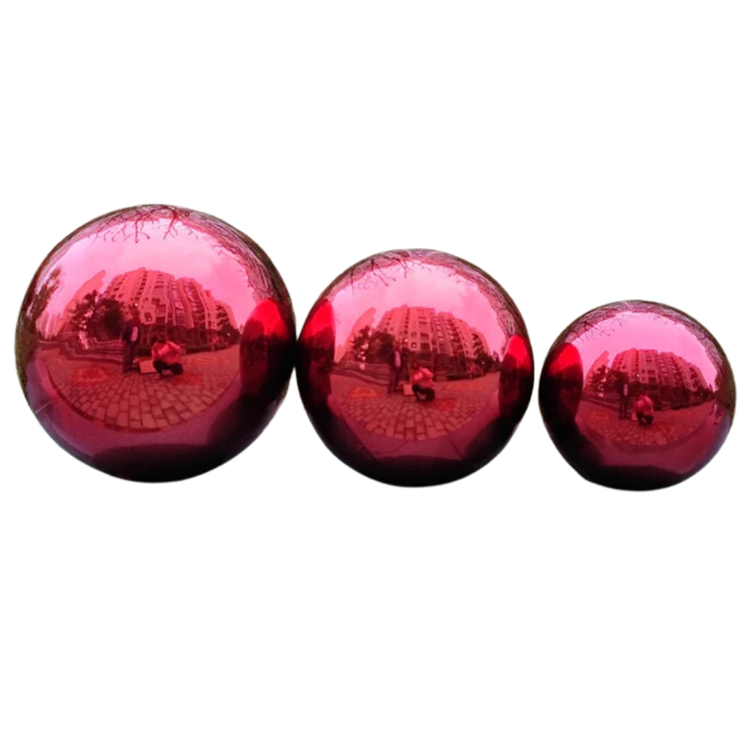 Esfera Bola Decorativa Oca Vermelho de Aço Inoxidável Espelho de Jardim Esférico em Aço