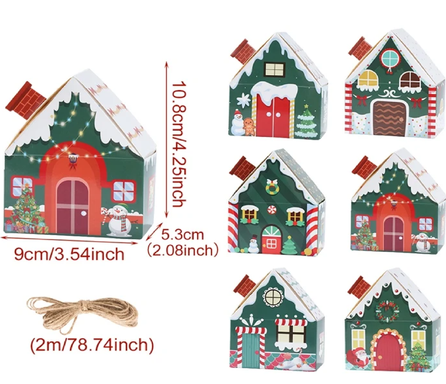 6 peças Sacos de presente de Feliz Natal Forma Casa Papel Kraft Caixas Embalagem