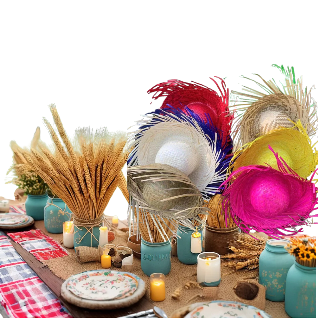Chapéu Caipira De Palha Desfiado Para Festa Junina Aprox.55-60cm/21,65-23,62 polegadas