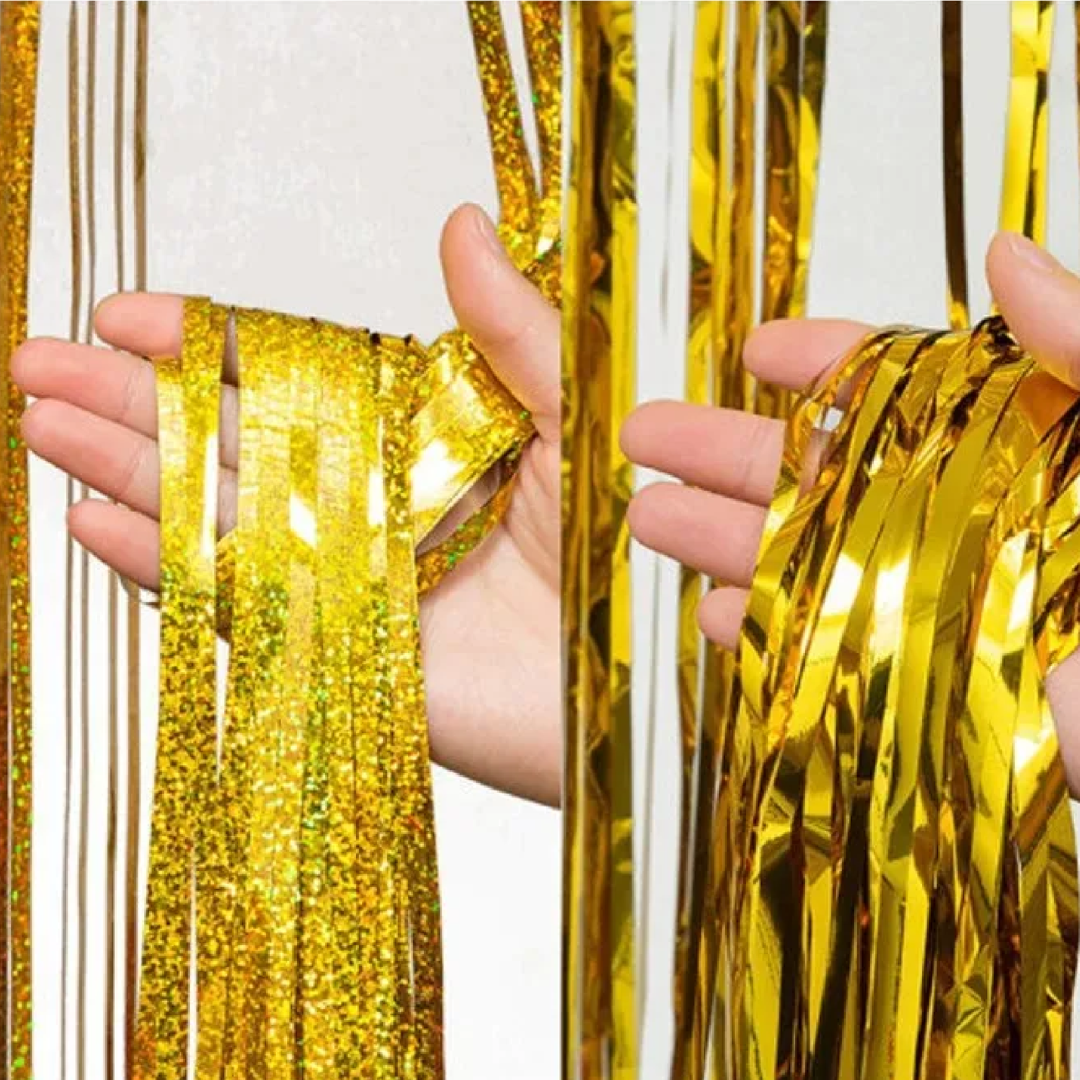 Kit 1 Cortinas Metalizadas Para Festas Fitas Franja Aniversario (Dourado)