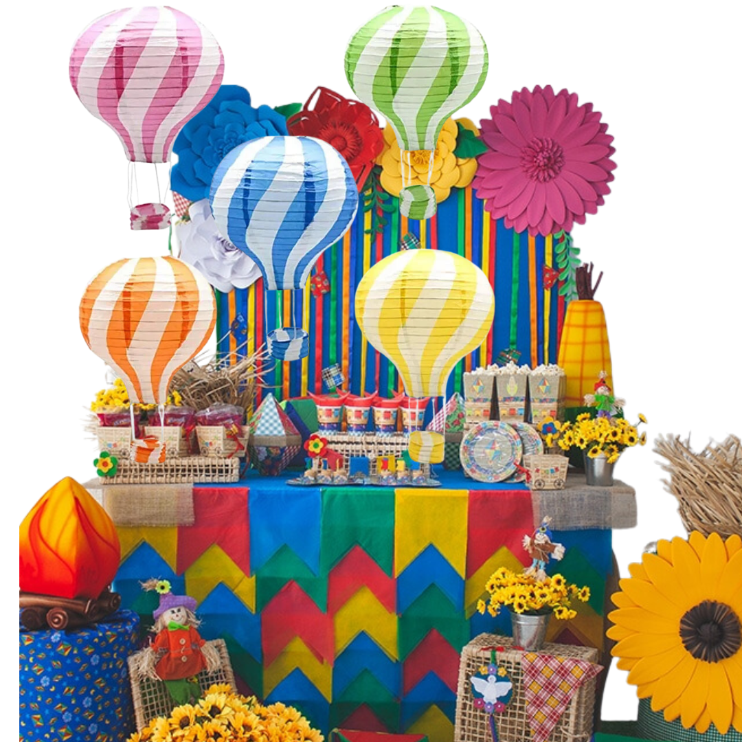 Festa Junina e Arraia Balão Decorativo Floral Papel, Festa Junina, Arraiá, 30cm, Azul, Rosa