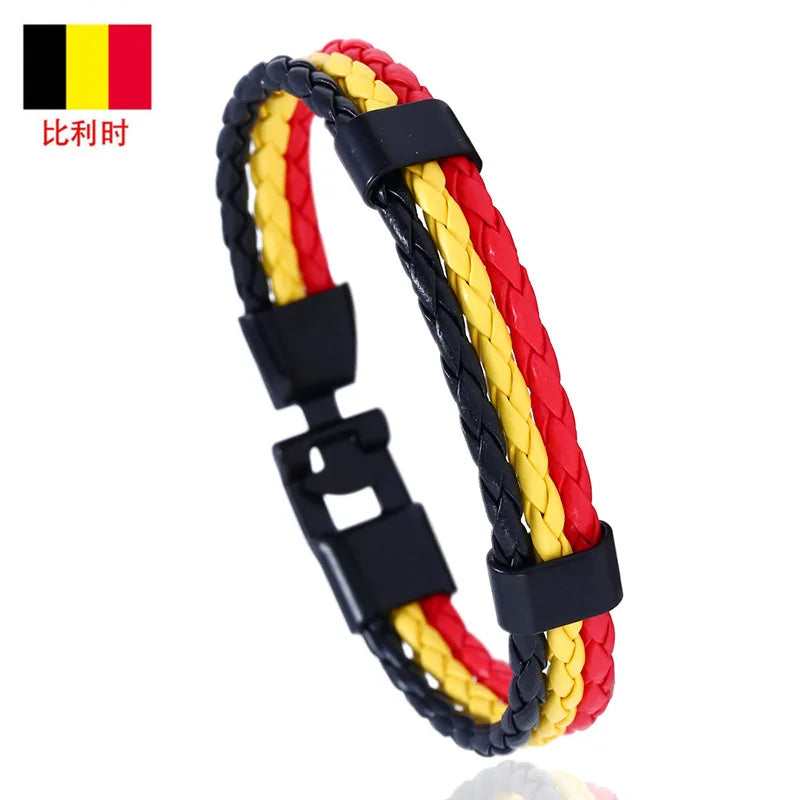 Pulseira de couro com bandeira tecida à mão multicolorido bandeira nacional PU pulseira