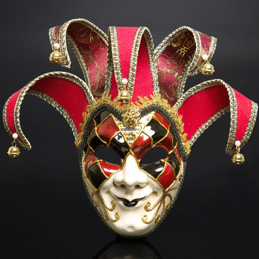 Máscara Veneziana/Carnaval de Rosto Inteiro em Estilo decorada com Pontas Curvas Vermelhos e Douradas