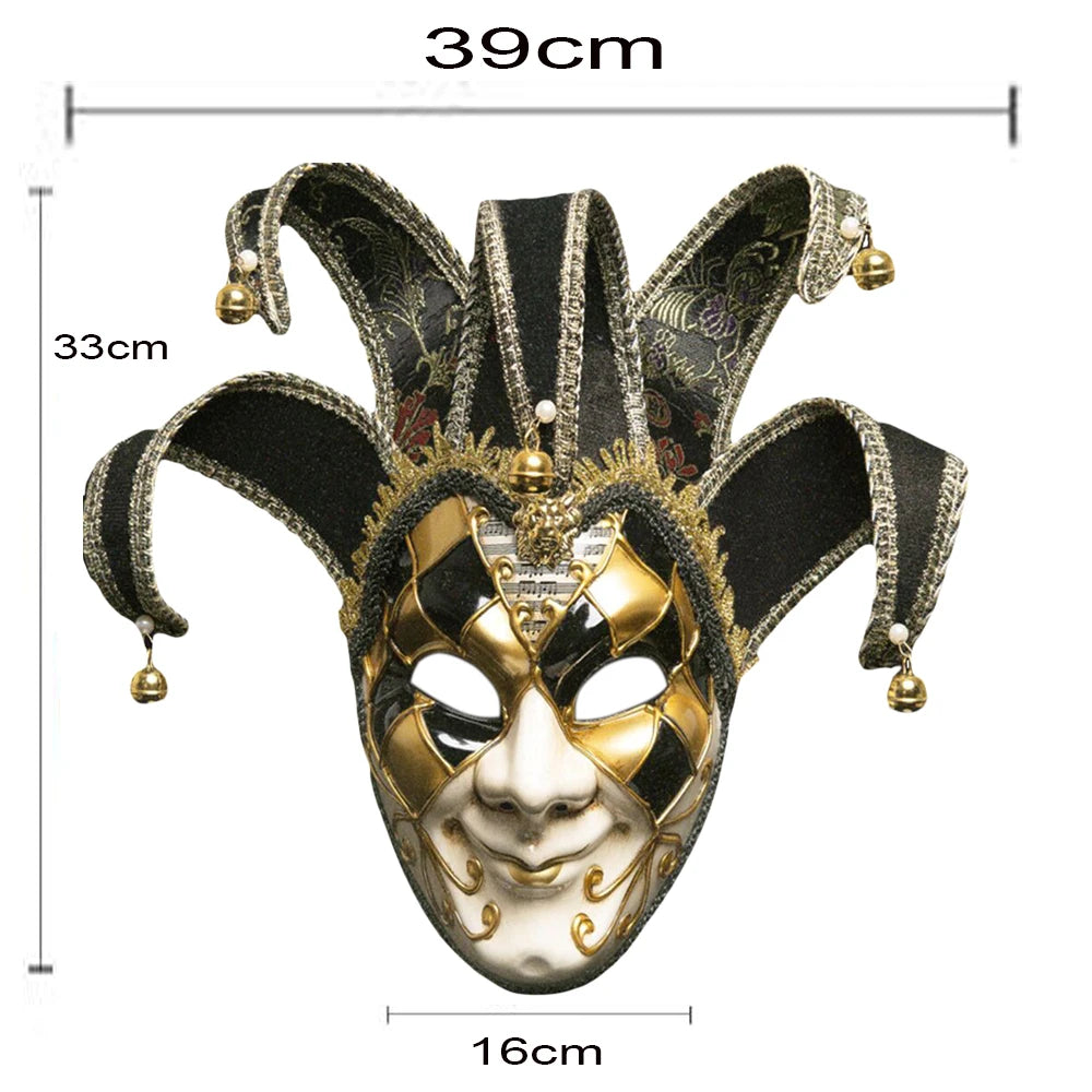 Máscara Veneziana/Carnaval de Rosto Inteiro em Estilo decorada com Pontas Curvas Vermelhos e Douradas