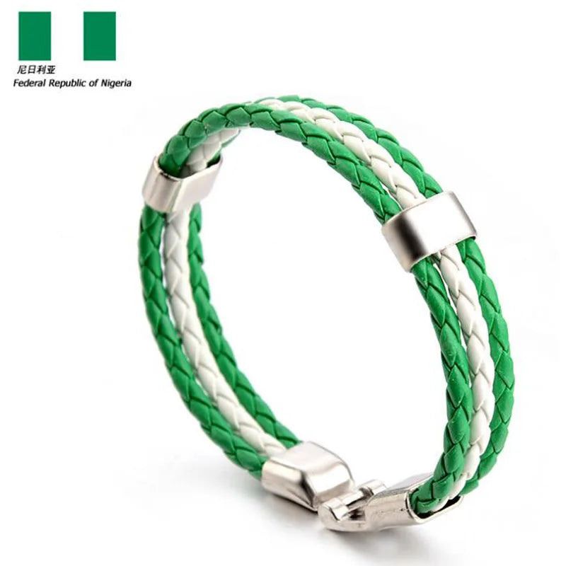 Pulseira de couro com bandeira tecida à mão multicolorido bandeira nacional PU pulseira