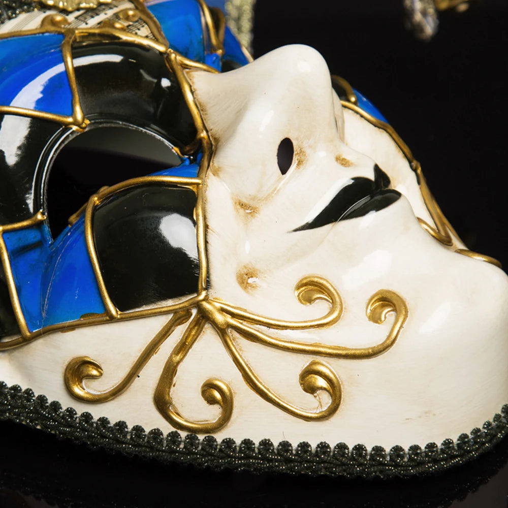 Máscara Veneziana/Carnaval de Rosto Inteiro em Estilo decorada com Pontas Curvas Vermelhos e Douradas