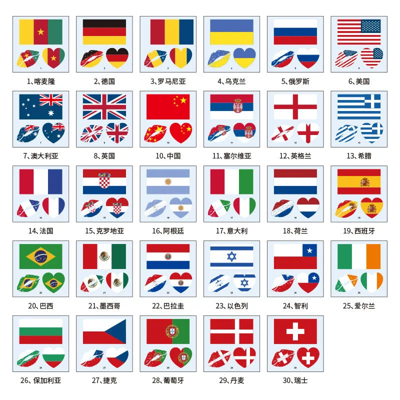 Tatuagens de bandeira do Brasil - 5 folhas de adesivos faciais temporários esportivos Copa