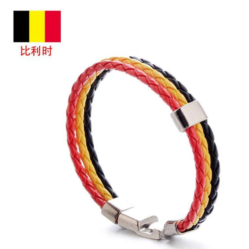 Pulseira de couro com bandeira tecida à mão multicolorido bandeira nacional PU pulseira