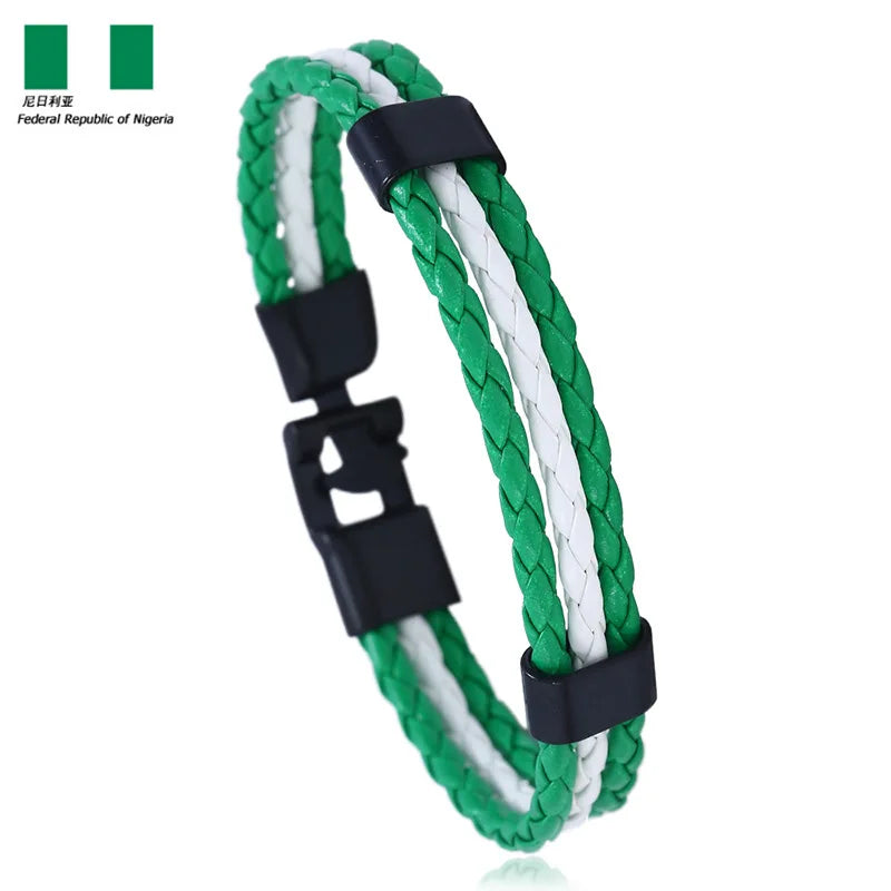 Pulseira de couro com bandeira tecida à mão multicolorido bandeira nacional PU pulseira