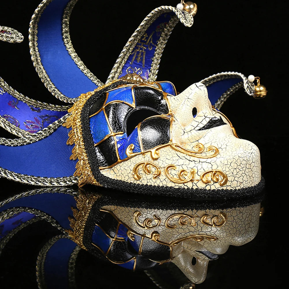 Máscara Veneziana/Carnaval de Rosto Inteiro em Estilo decorada com Pontas Curvas Vermelhos e Douradas
