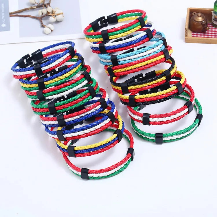 Pulseira de couro com bandeira tecida à mão multicolorido bandeira nacional PU pulseira