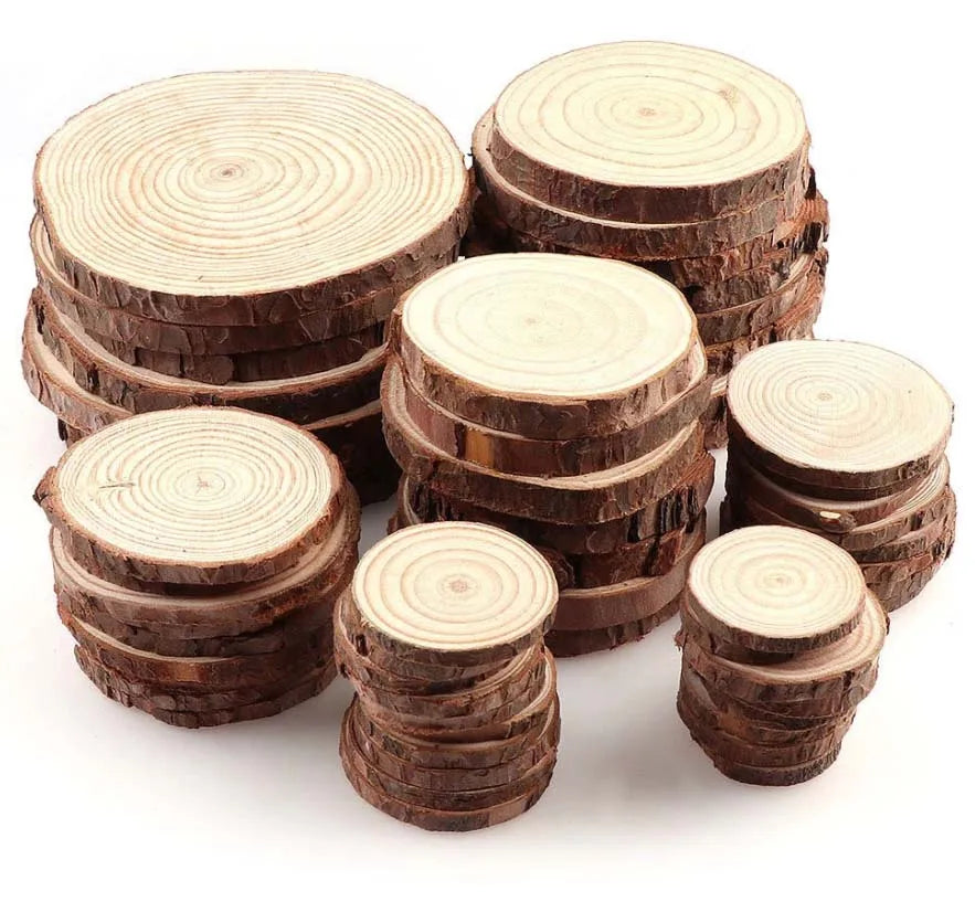 Fatias de madeira natural 25 peças 3,1 – 3,5 polegadas Kit de artesanato de madeira