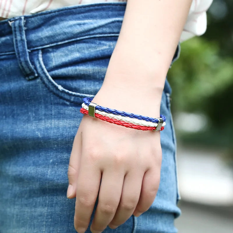 Pulseira de couro com bandeira tecida à mão multicolorido bandeira nacional PU pulseira