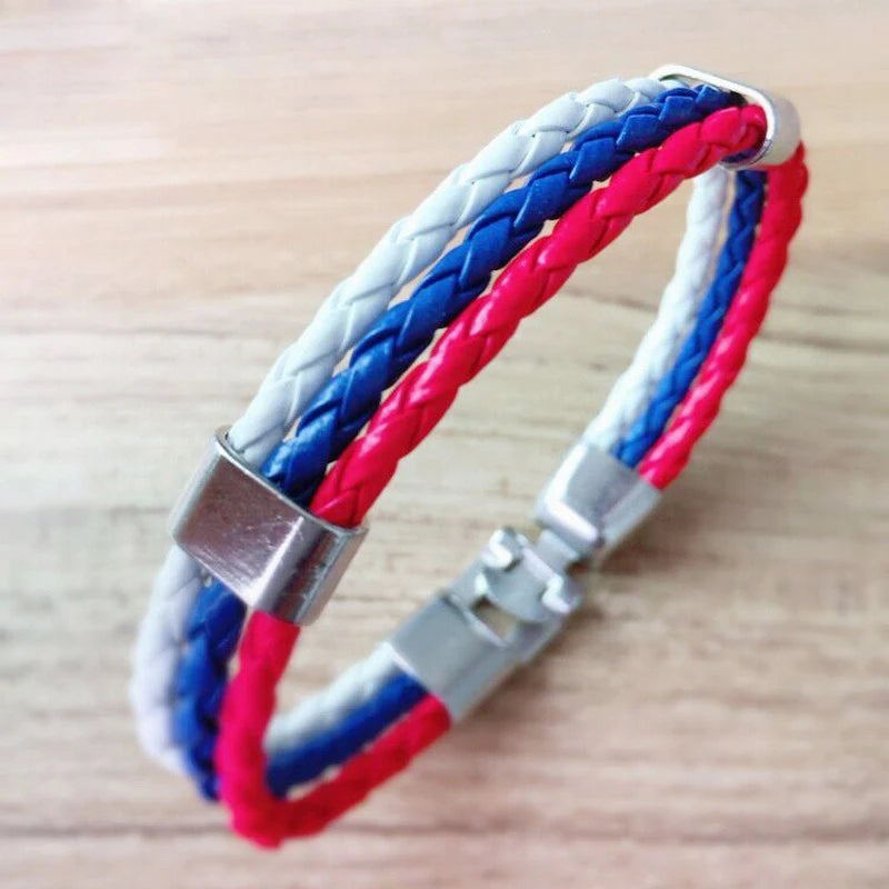 Pulseira de couro com bandeira tecida à mão multicolorido bandeira nacional PU pulseira