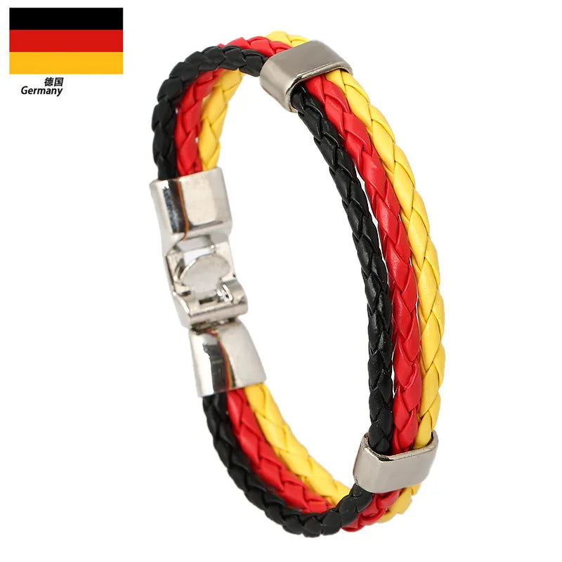 Pulseira de couro com bandeira tecida à mão multicolorido bandeira nacional PU pulseira