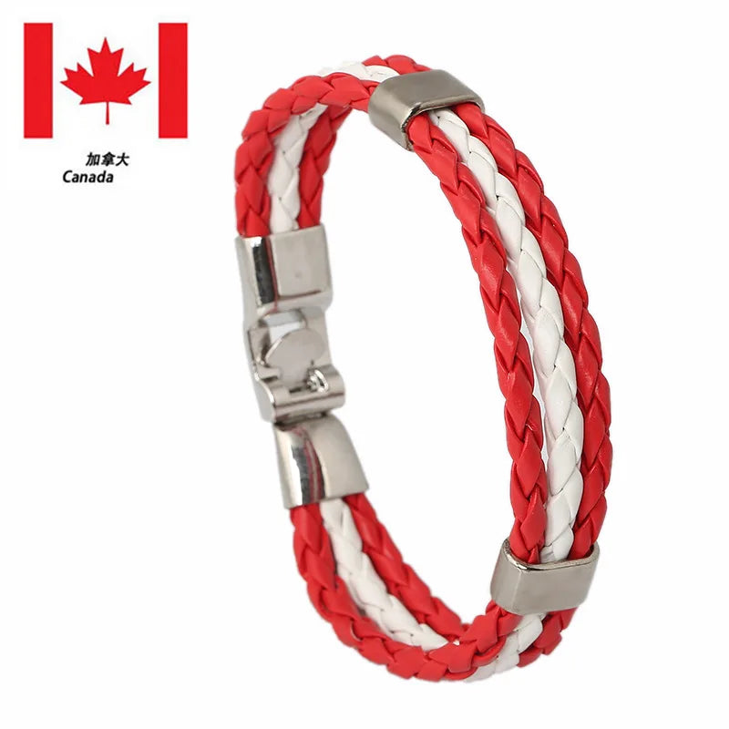 Pulseira de couro com bandeira tecida à mão multicolorido bandeira nacional PU pulseira
