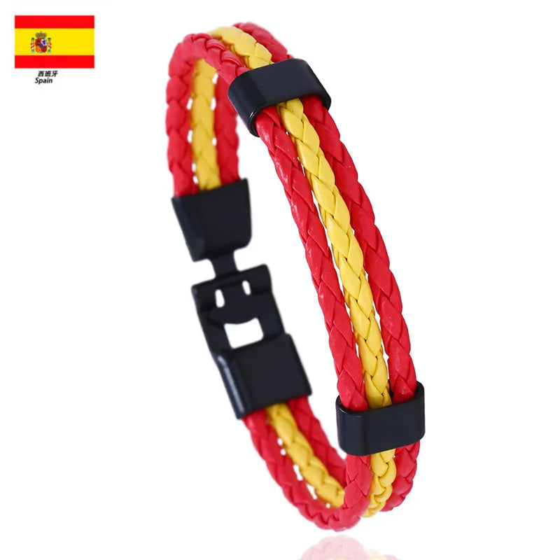 Pulseira de couro com bandeira tecida à mão multicolorido bandeira nacional PU pulseira