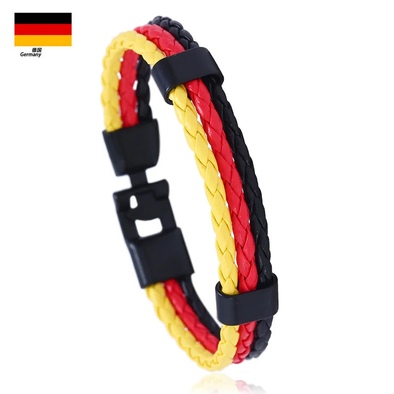 Pulseira de couro com bandeira tecida à mão multicolorido bandeira nacional PU pulseira