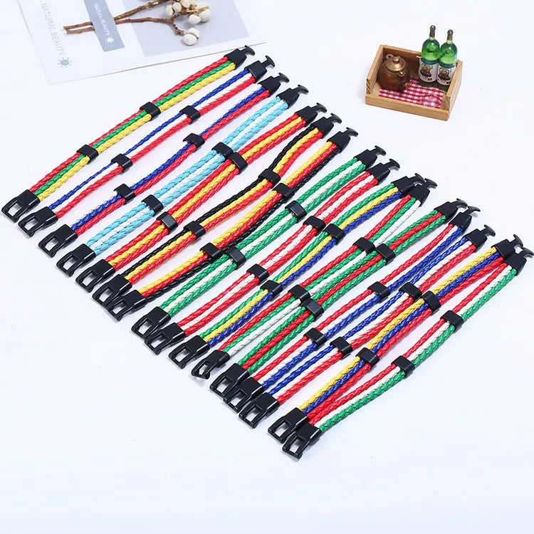 Pulseira de couro com bandeira tecida à mão multicolorido bandeira nacional PU pulseira
