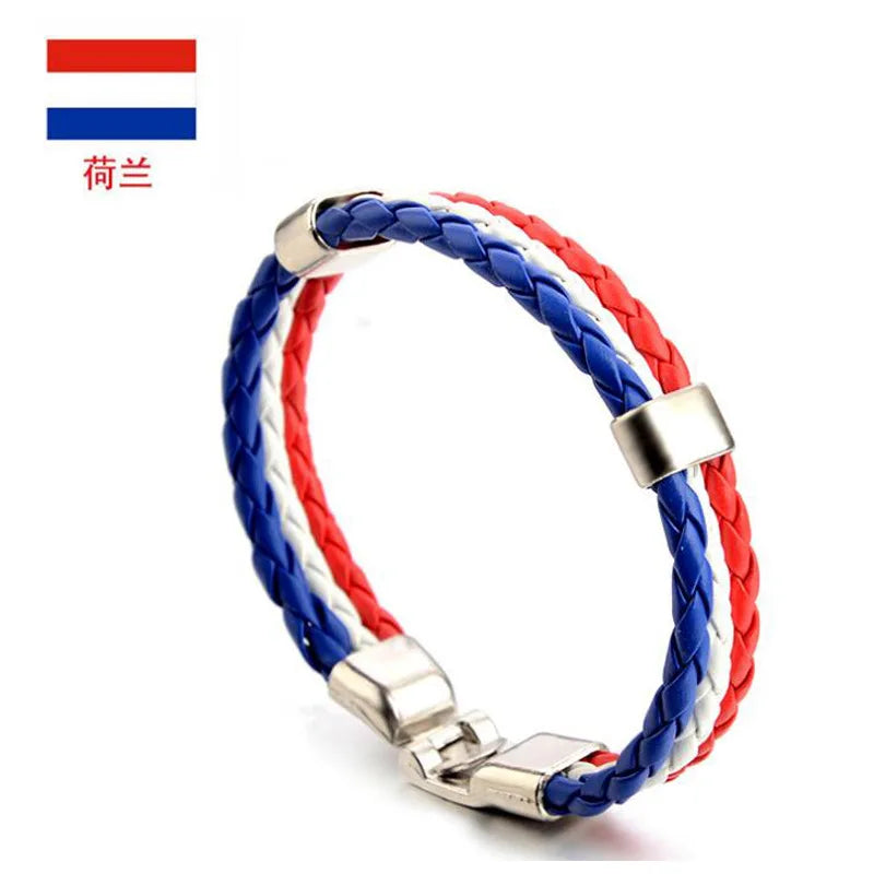 Pulseira de couro com bandeira tecida à mão multicolorido bandeira nacional PU pulseira