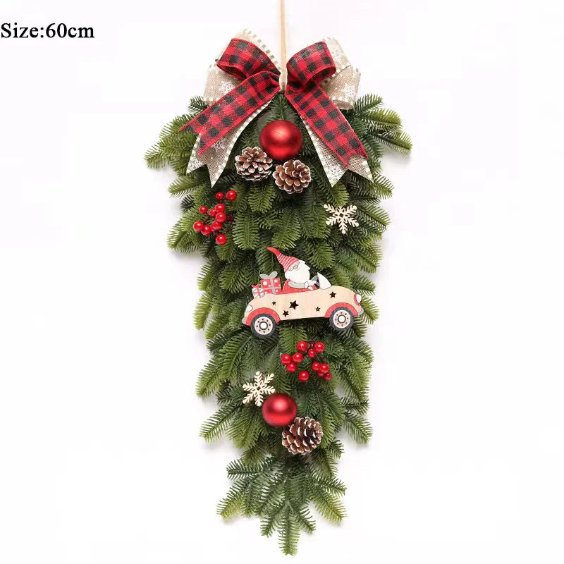 Guirlanda Natal Xadrez em cone pinheiro vermelho vigas grandes artificiais para porta Natal