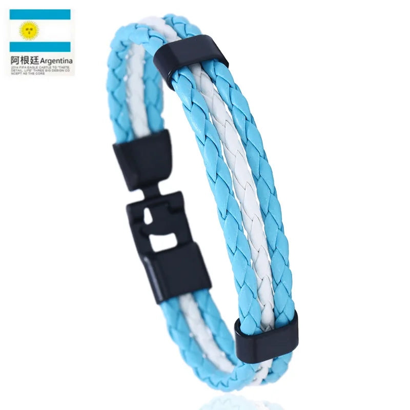 Pulseira de couro com bandeira tecida à mão multicolorido bandeira nacional PU pulseira