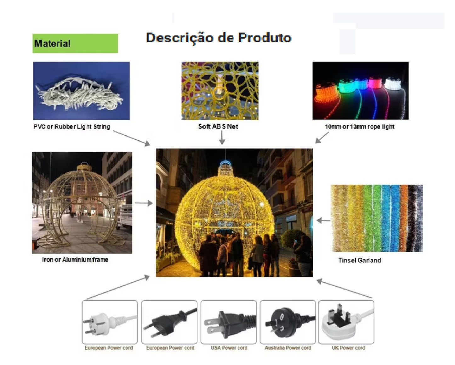 Escultura de Natal ao ar livre 3D Motivo de arco de bola gigante Decoração de luz