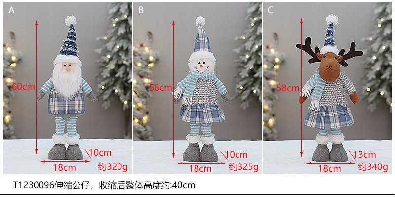 Boneca Papai Noel | Azul Xadrez Papai Noel de Neve Elk Recheado Boneca de Pelúcia