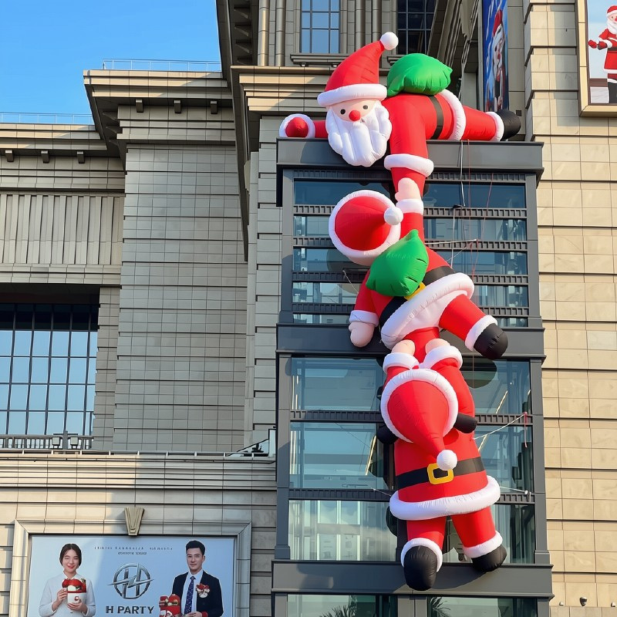 Papai Noel Inflável Mochila Shopping Papai Noel Inflável Gigante de 3/5 Metros Ao Ar Livre