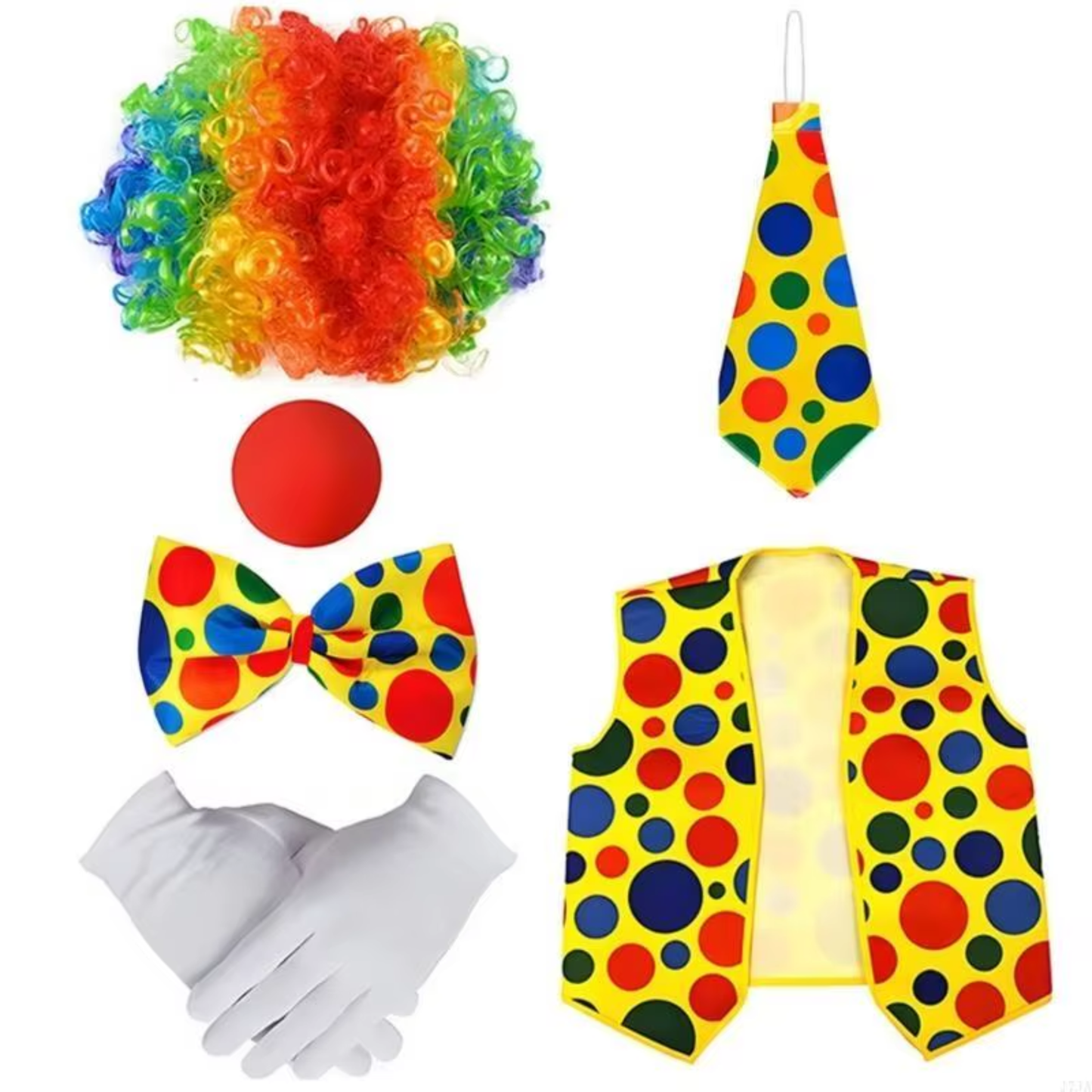Kit Fantasia de Palhaço com 5/6 Peças Incluindo Peruca de palhaço Arco-Íris