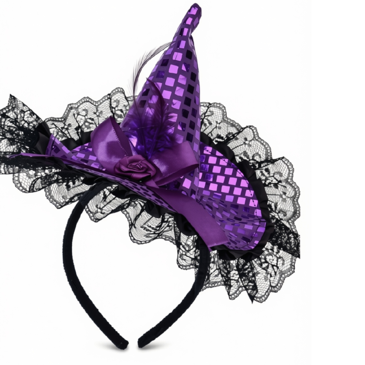 Tiara de Chapéu de Carnaval para Carnavalesco (um Acessório de Fantasia com um Mini Chapéu Cônico Roxo)