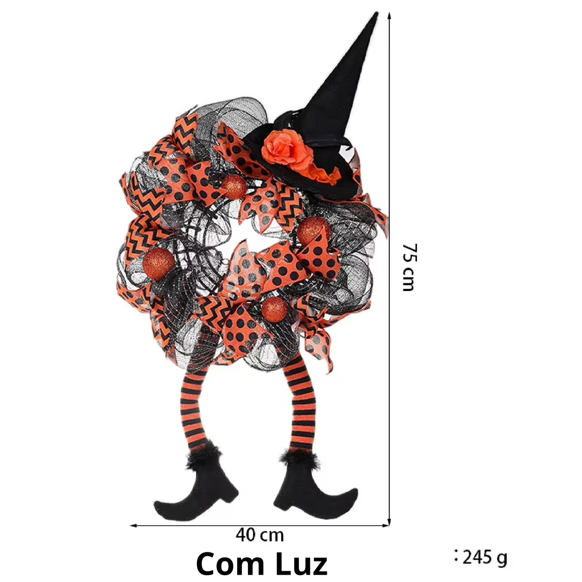 Guirlanda de Halloween de Bruxa Feliz Decoração de Porta de Abóbora com Pernas