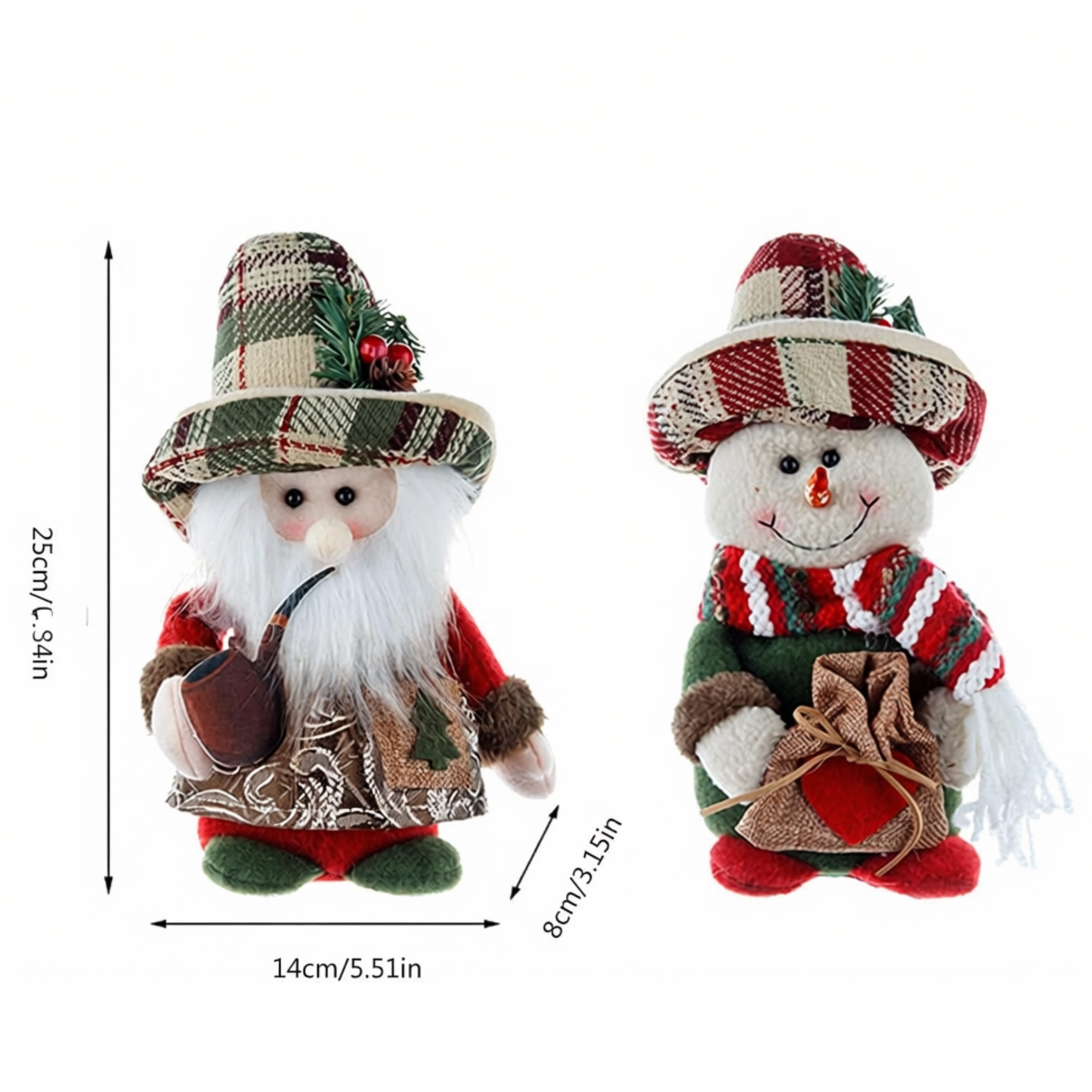 Boneco Conjunto de 1/2 Bonecos de Pelúcia Vintage do Papai Noel e do Boneco de Neve