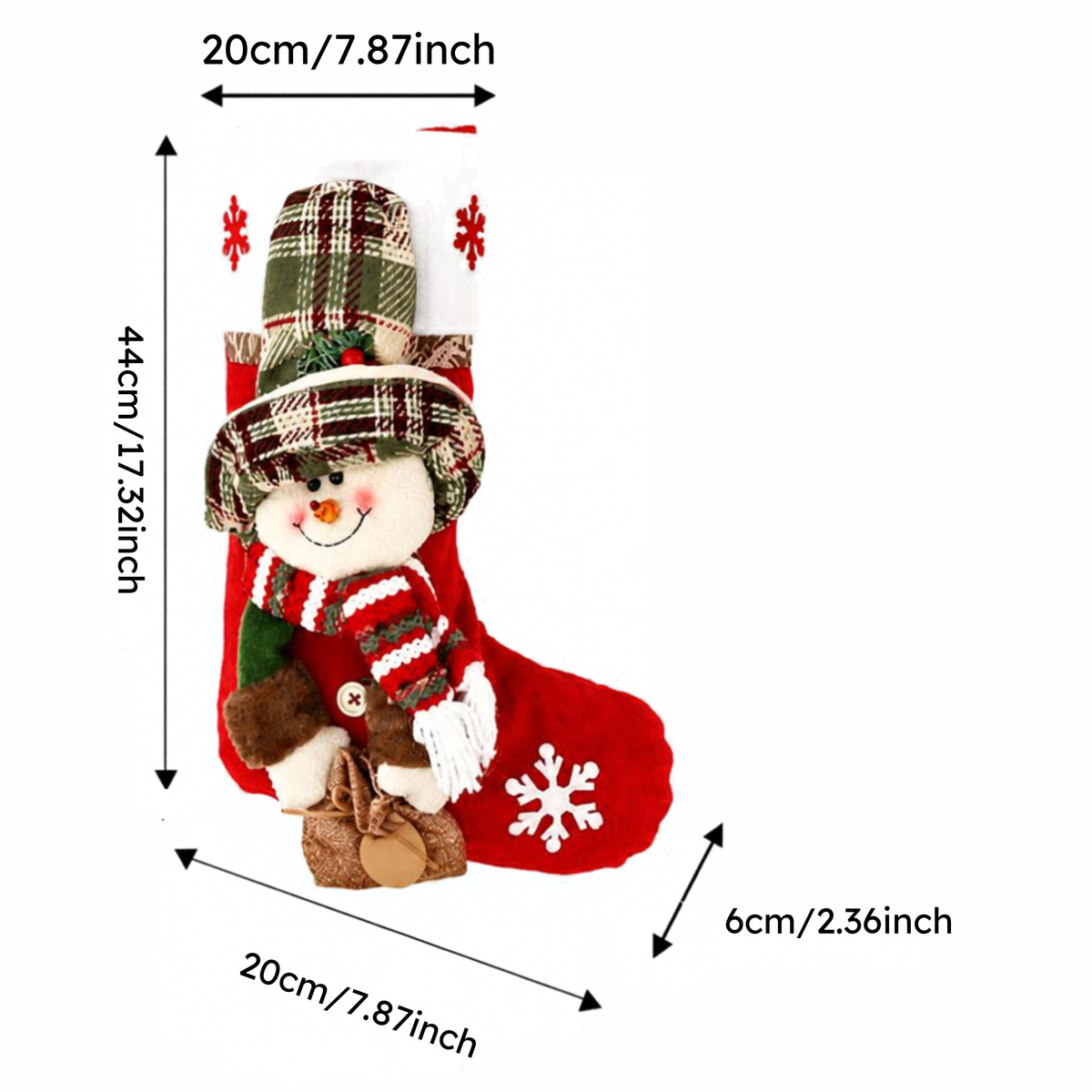Kit 1 Meias de Natal 3D / Botas Decorativas com Papai Noel, Boneco de Neve e Rena