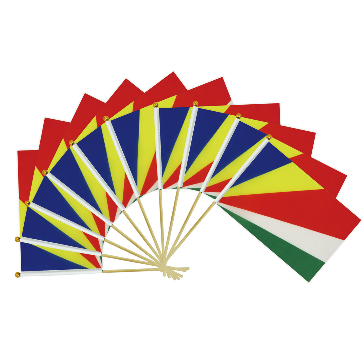 Bandeira de Seicheles (Seychelles), Exibida com Suas Dimensões de 21 cm de Largura por 14 cm de Altura