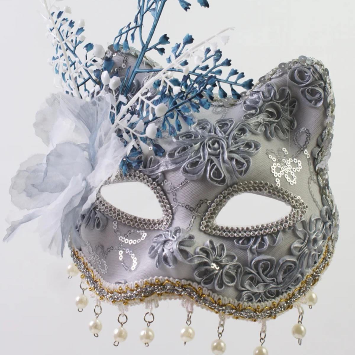 Baile de Máscaras em Formato de Gato/Raposa (Estilo Cat Mask ou Fox Cat Masquerade) Dourada e Lantejoulas
