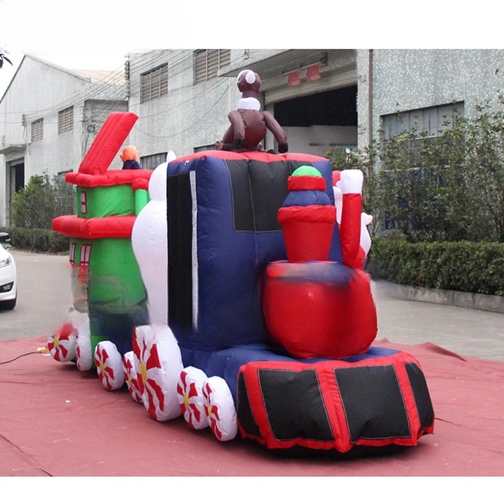 Trem inflável de Natal FunFando 8 pés com Papai Noel, boneco de neve, pinguim