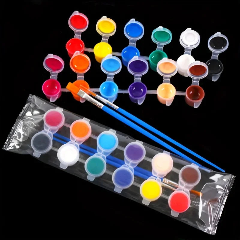 Kit 2 Pincéis e/ tintas 6 cores artesanato pintura ponta fina redonda e chato pintura em telas