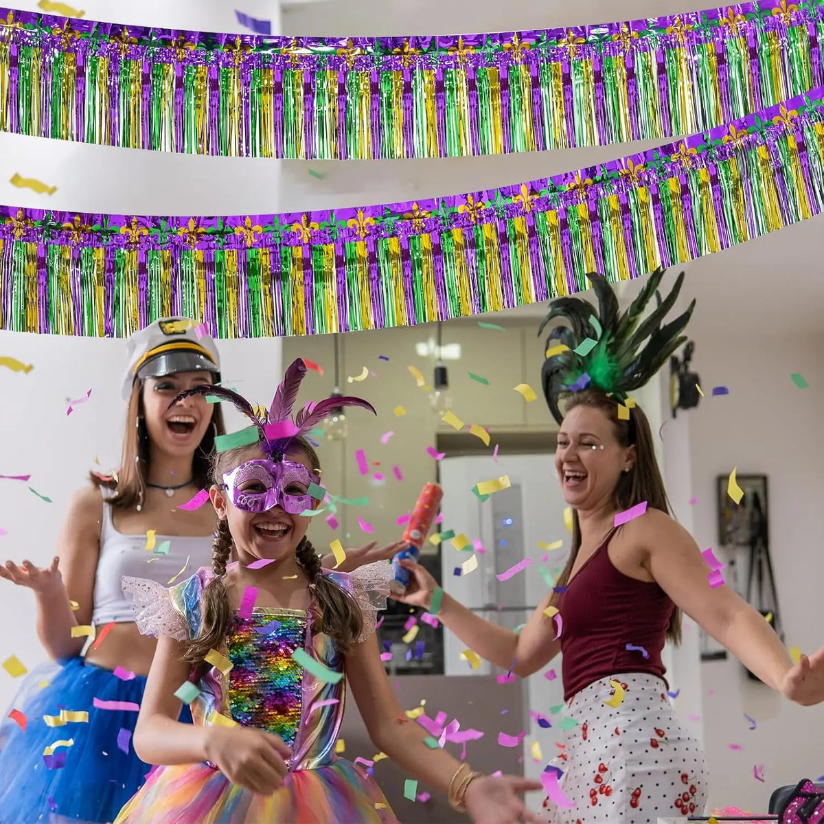 kit Carnaval Pacote com 1 saias de mesa com franjas metálicas Carnaval de 29,5 x 182 cm