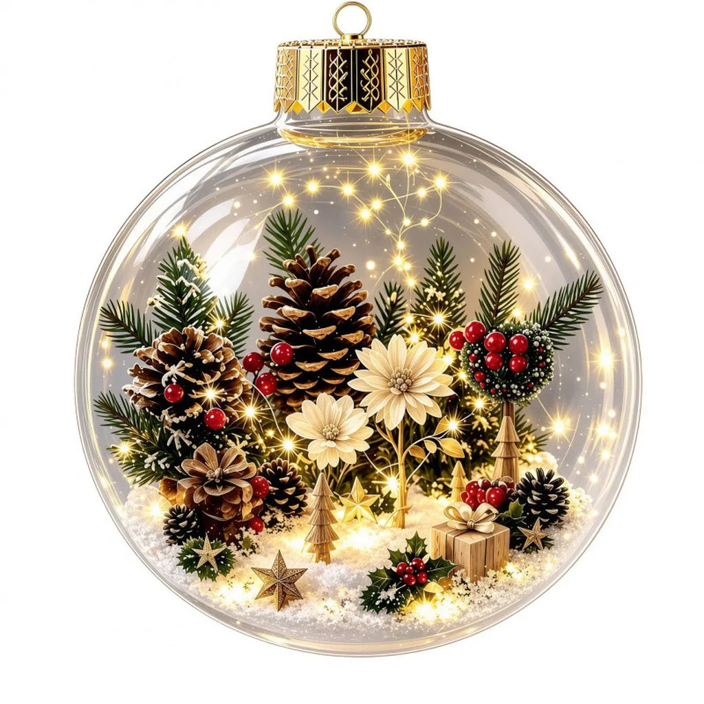 Bola de Natal Acrílica Transparente Iluminada (com Cerca de 8cm a 10cm), Enfeite de Natal Tipo Bola de Natal
