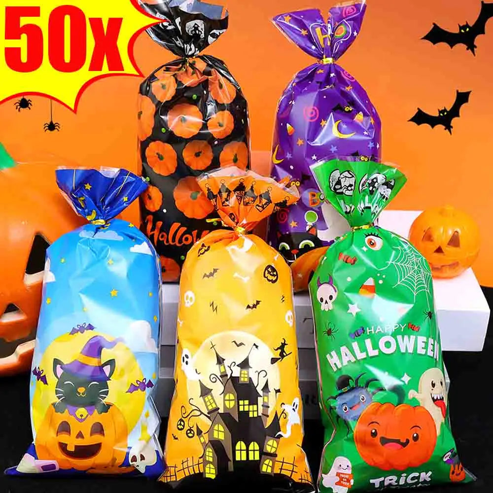 Sacos de celofane de Halloween, 50 unidades de sacos de doces de Halloween 50 peças