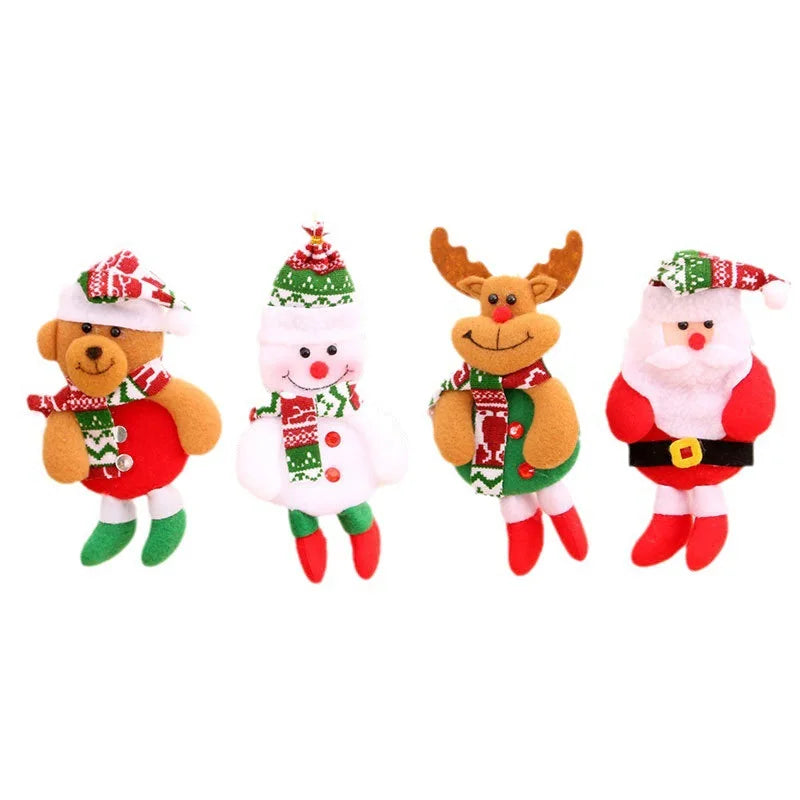 Kits Enfeites Natal Pelúcia Papai Noel e Neve Rena e Urso com Roupinha Verde e Vermelho