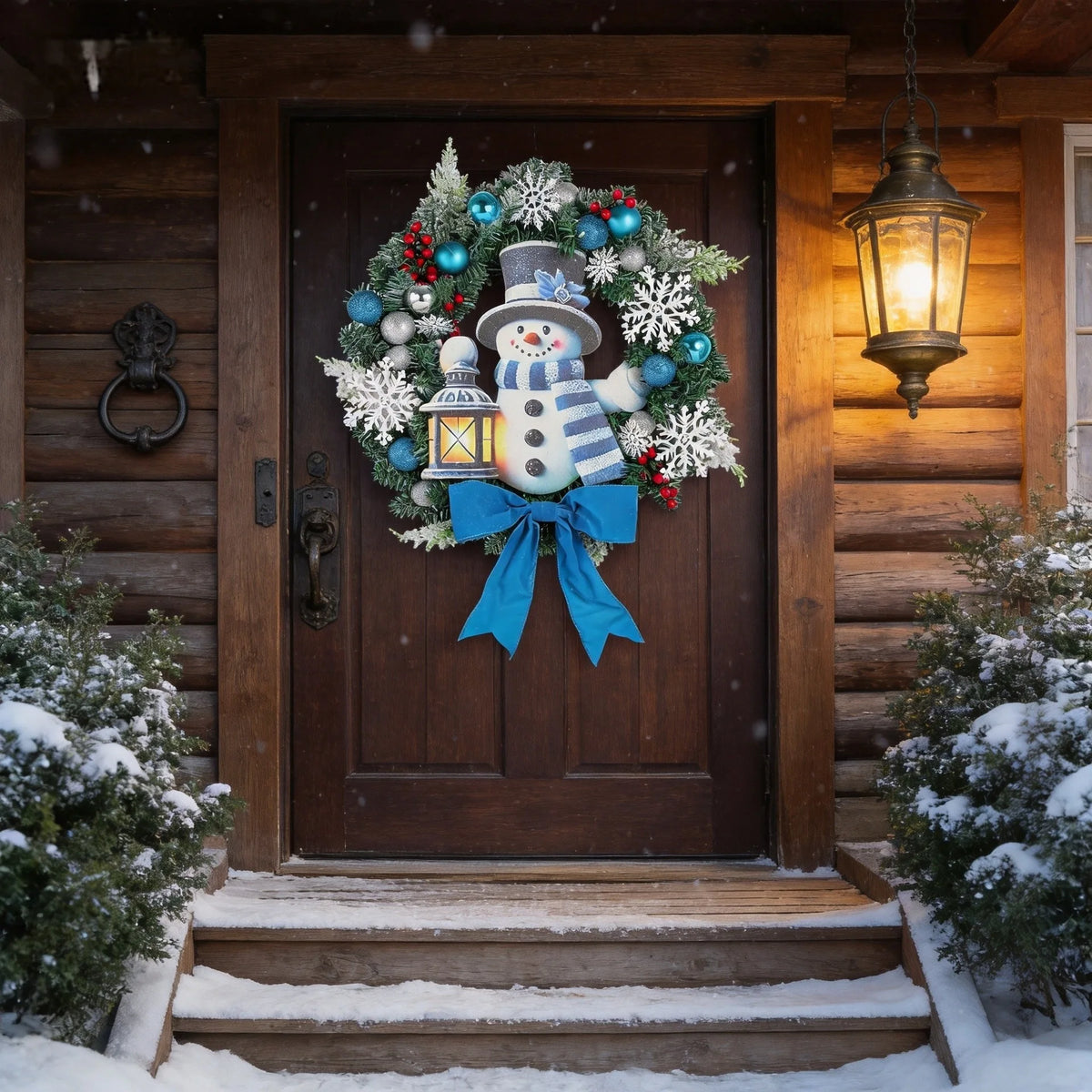 Guirlanda Azul Claro Boneco de Neve, 45cm*60cm Polegadas, Natal para Porta da Frente