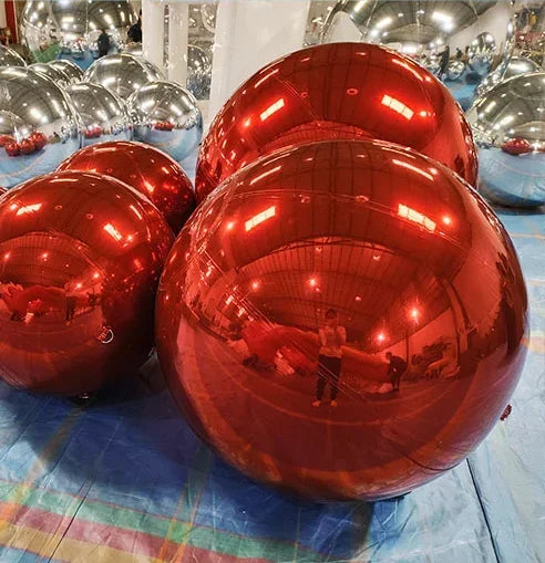 Bola Espelhada Inflável Gigante 6 Peças com Bomba de Ar, Conjunto de Esferas Coloridas