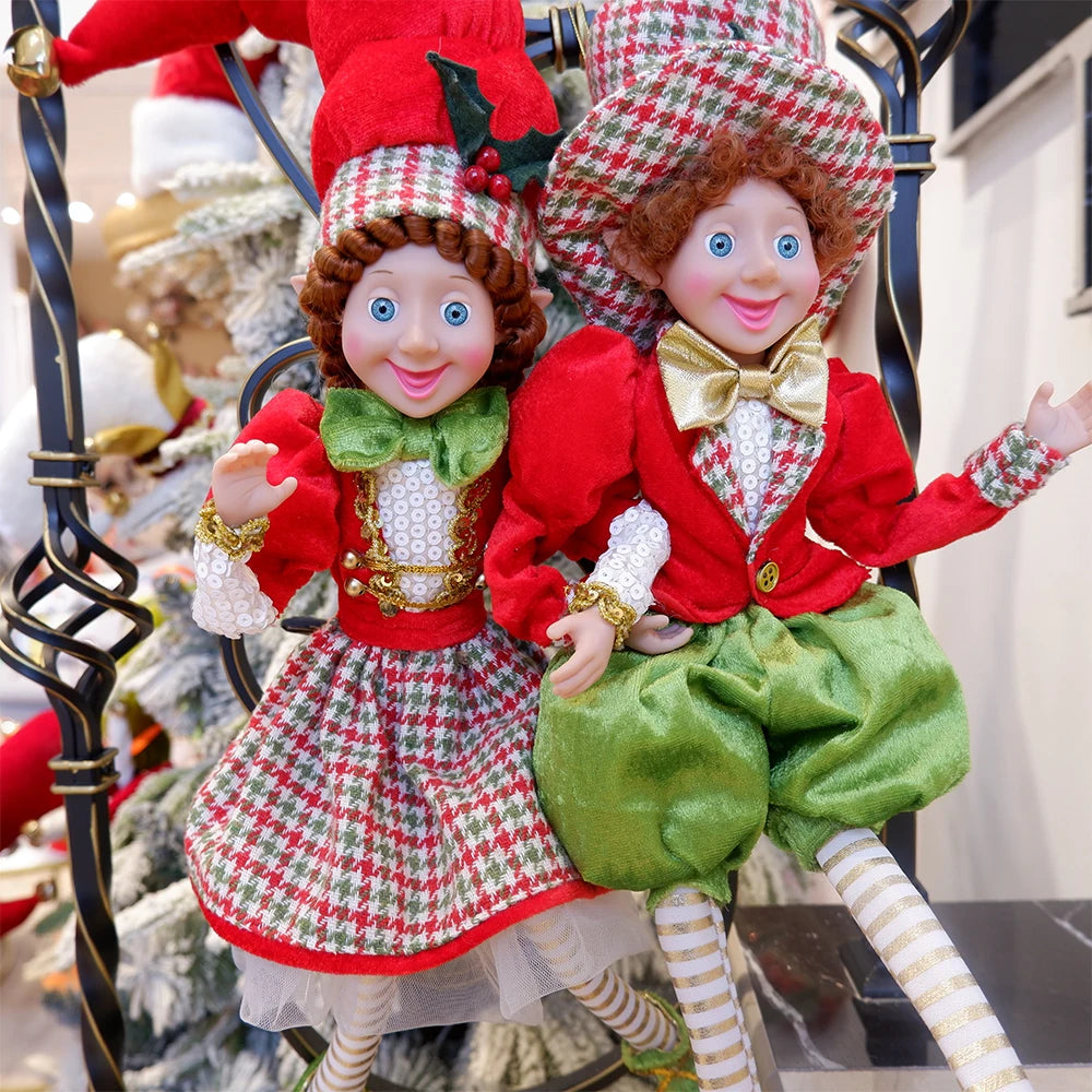 Elfo Decorativo para Shopping, Elfo Estatueta Pelúcia Artesanal Natal Vermelho, Verde, Rosa e Vinho